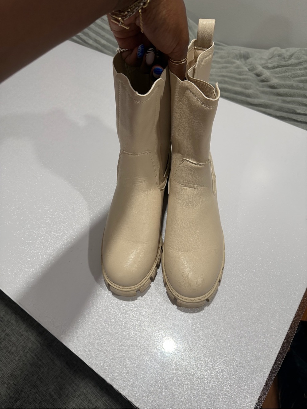 H&M Divided Women's Cream Ankle Boots - Chunky Sole